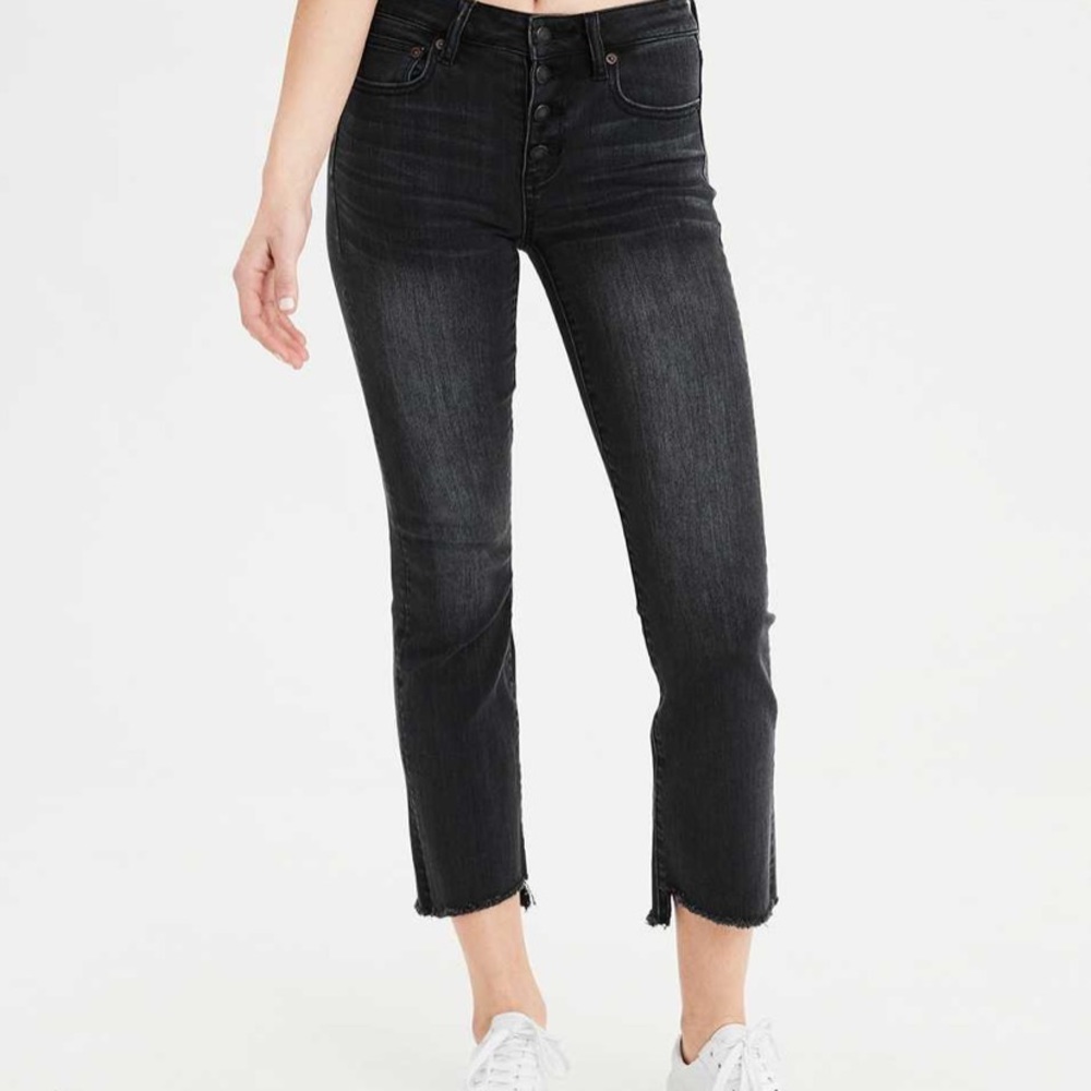 American Eagle Crop Flare Black/Gray Jeans